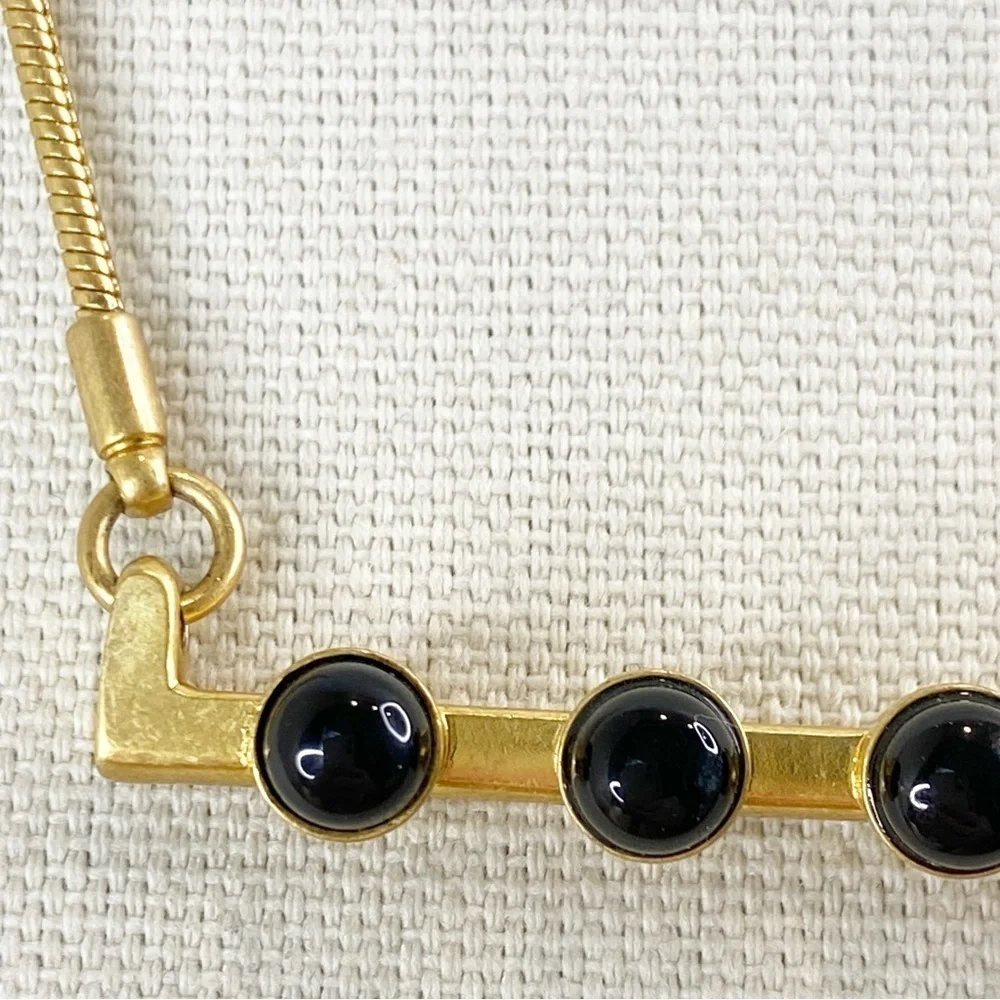 Madewell Gold-tone Brass With Black Cabochons Bar Necklace Hook Clasp 19” - Picture 3 of 10